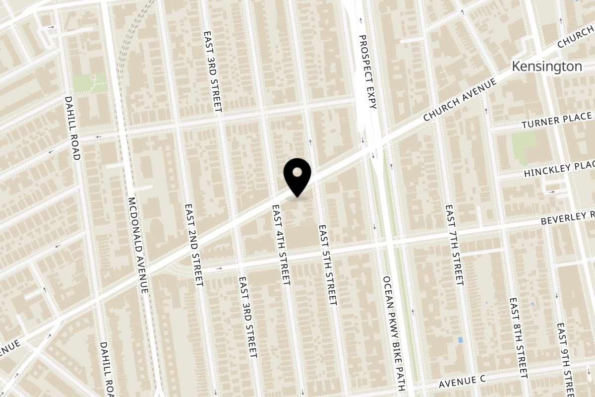 Map showing the location of Jaew Thai Cuisine on 416 Church Ave in Brooklyn